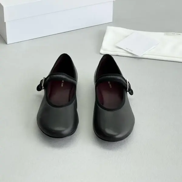 Black leather flats, view 1