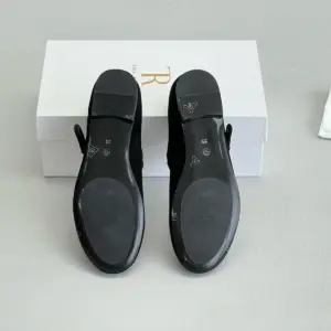Black leather flats, view 3