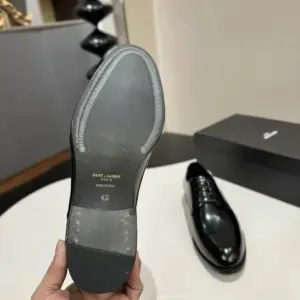 Black leather loafers, view 2