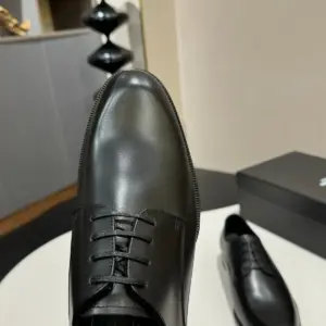 Black leather loafers, view 3