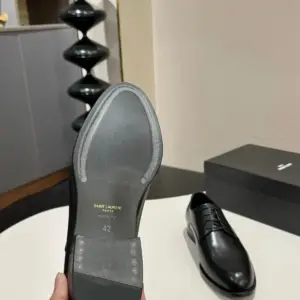 Black leather loafers, view 4