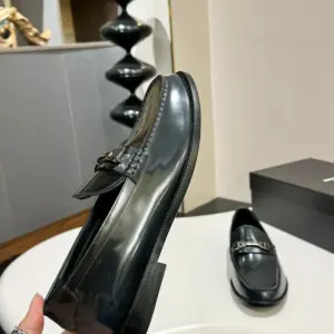 Black leather loafers, view 5