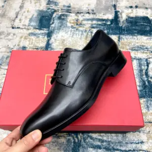Black patent leather derby shoes, view 2