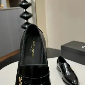 Black patent leather loafers, view 2