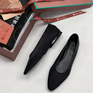 Black satin flats, view 3