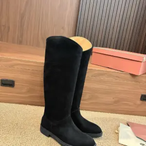 Black suede boots, view 4