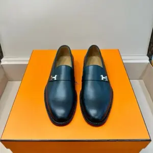Blue leather loafers, view 2