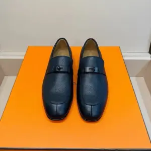Blue leather loafers, view 3