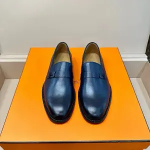 Blue leather loafers, view 4