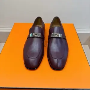 Blue leather loafers, view 5