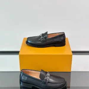 Blue leather loafers, view 2