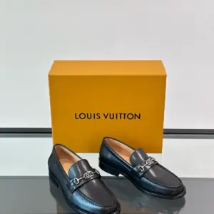 Blue leather loafers, view 3
