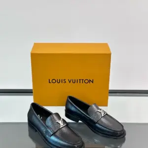 Blue leather loafers, view 4