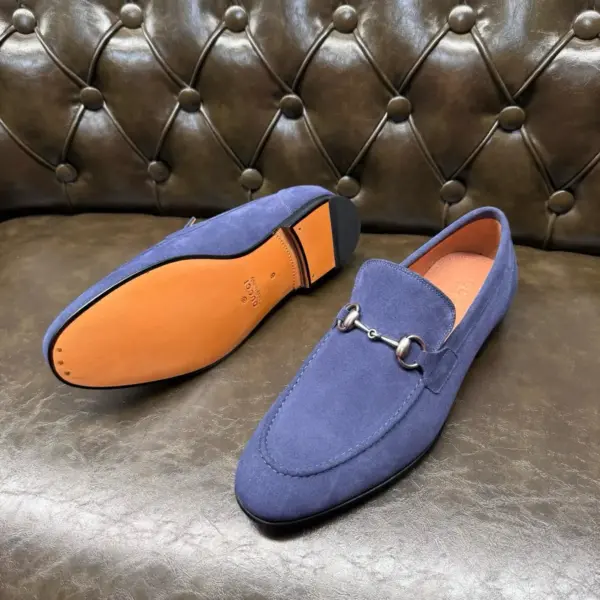 Blue suede loafers, view 1