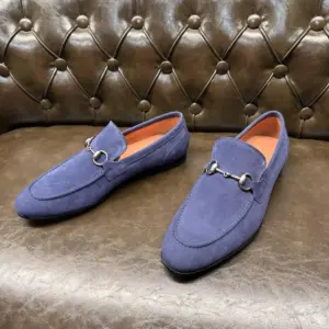 Blue suede loafers, view 5