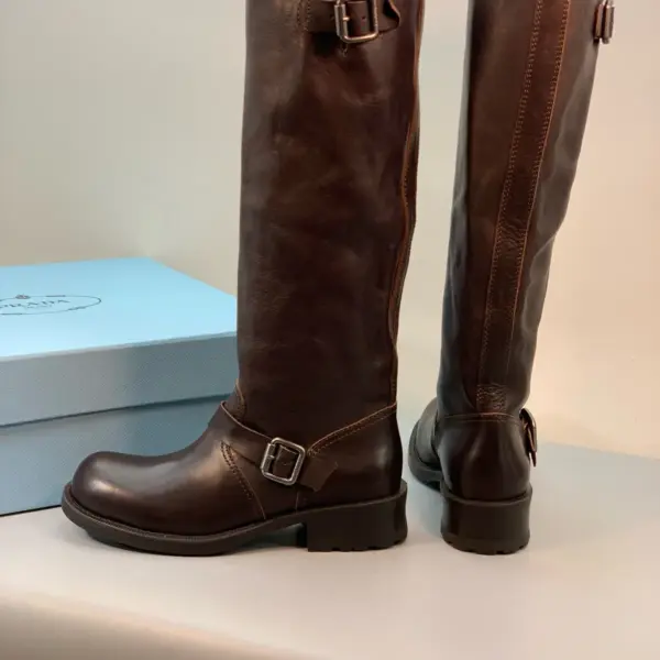 Buckle black leather boots, view 1