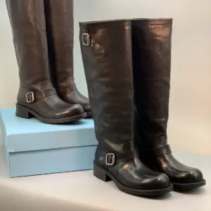 Buckle black leather boots, view 2