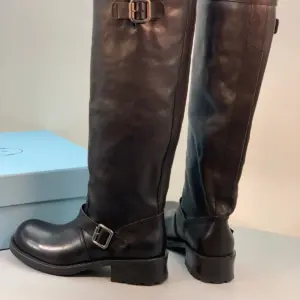 Buckle black leather boots, view 4