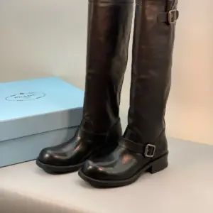 Buckle black leather boots, view 5