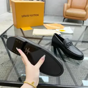 Buckle black leather loafers, view 4
