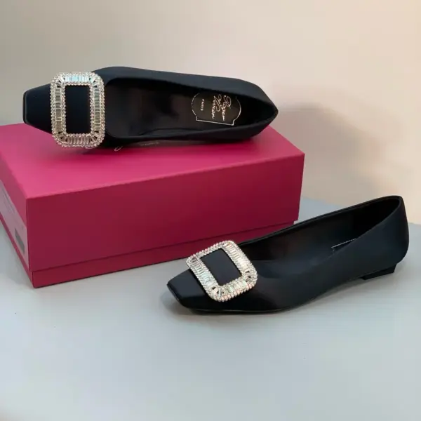 Buckle black satin flats, view 1