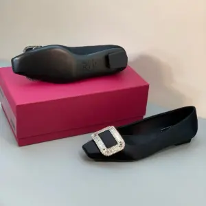 Buckle black satin flats, view 2