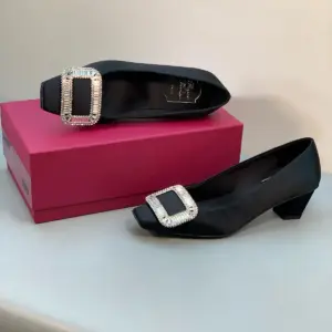 Buckle black satin flats, view 3