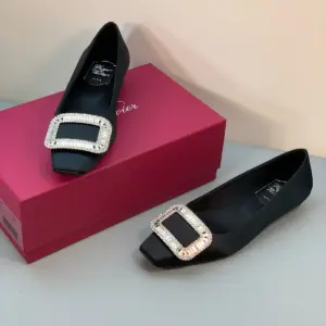 Buckle black satin flats, view 4