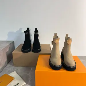 Buckle black suede boots, view 5