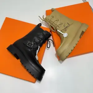 Buckle brown leather boots, view 2