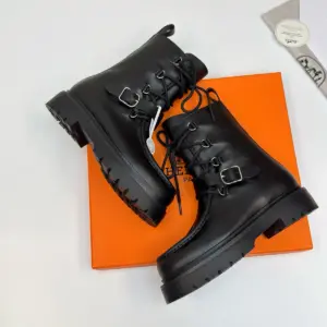 Buckle brown leather boots, view 4