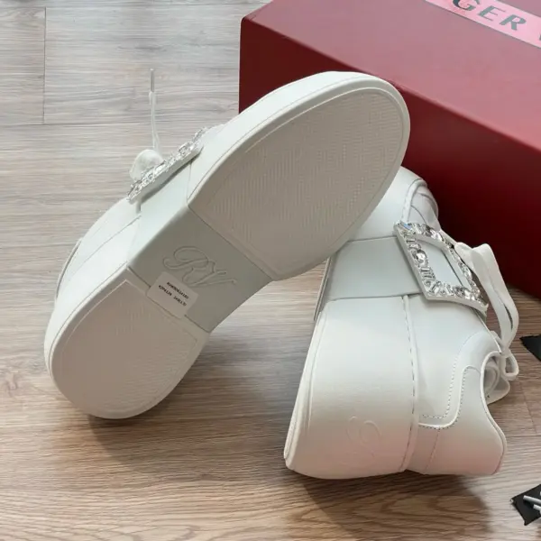 Buckle white leather sneakers, view 1