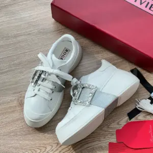 Buckle white leather sneakers, view 2