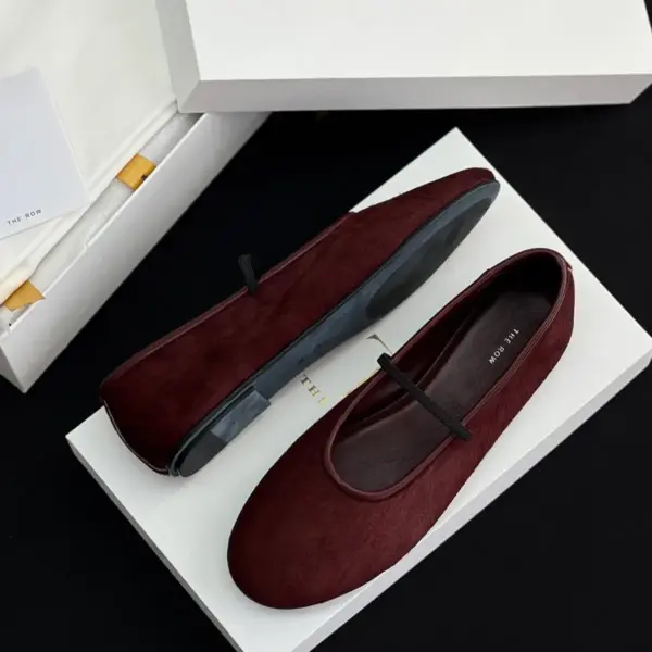 Burgundy suede flats, view 1
