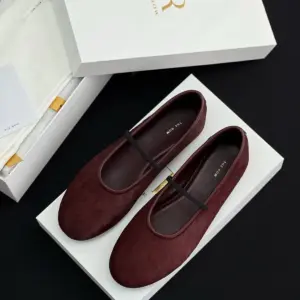 Burgundy suede flats, view 4