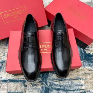 Casual black leather derby shoes, view 3