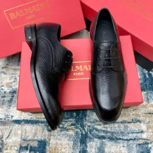 Casual black leather derby shoes, view 4
