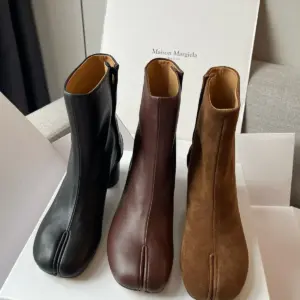 Chunky brown leather boots, view 4