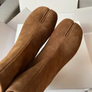 Chunky brown leather boots, view 5