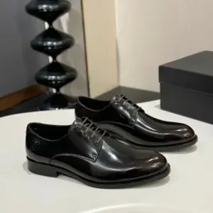 Formal black leather loafers, view 3