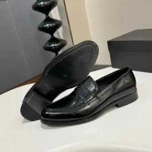 Formal black leather loafers, view 4