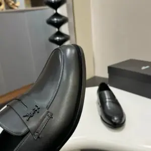 Formal black leather loafers, view 5