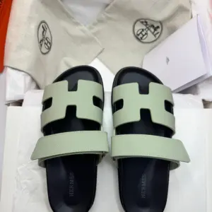 Green leather sandals, view 3