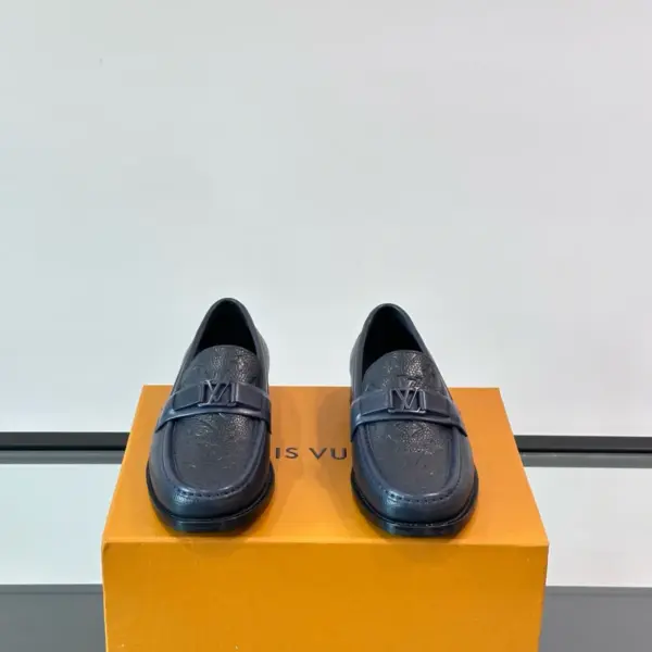Grey leather loafers, view 1