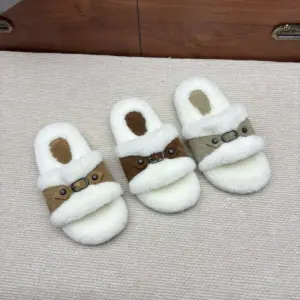 Grey leather slippers, view 3