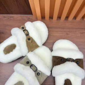 Grey leather slippers, view 4