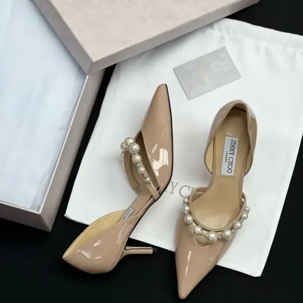 Grey patent leather heels, view 1