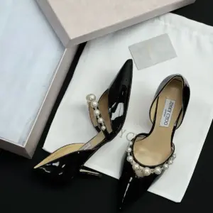 Grey patent leather heels, view 2