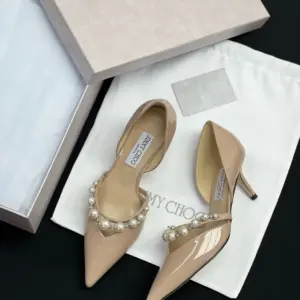 Grey patent leather heels, view 5