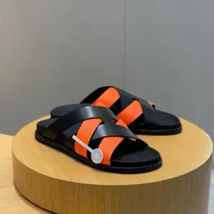Men s Black Leather sandals, view 4